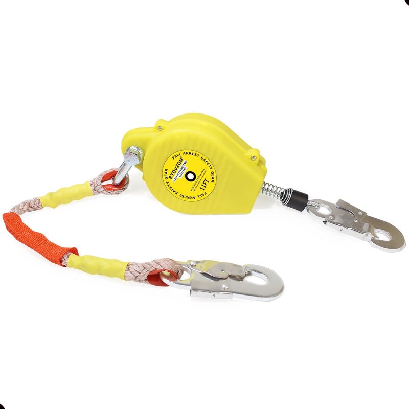 RTOVZON 11FT Self Retracting Lifeline, Fall Arrest Fall Protection Dual Alloy Steel Hook Steel Wire Rope Heavy Duty Retractable Lanyard, Roofing Lifeline, SRL, Safety Lanyard - Image 1
